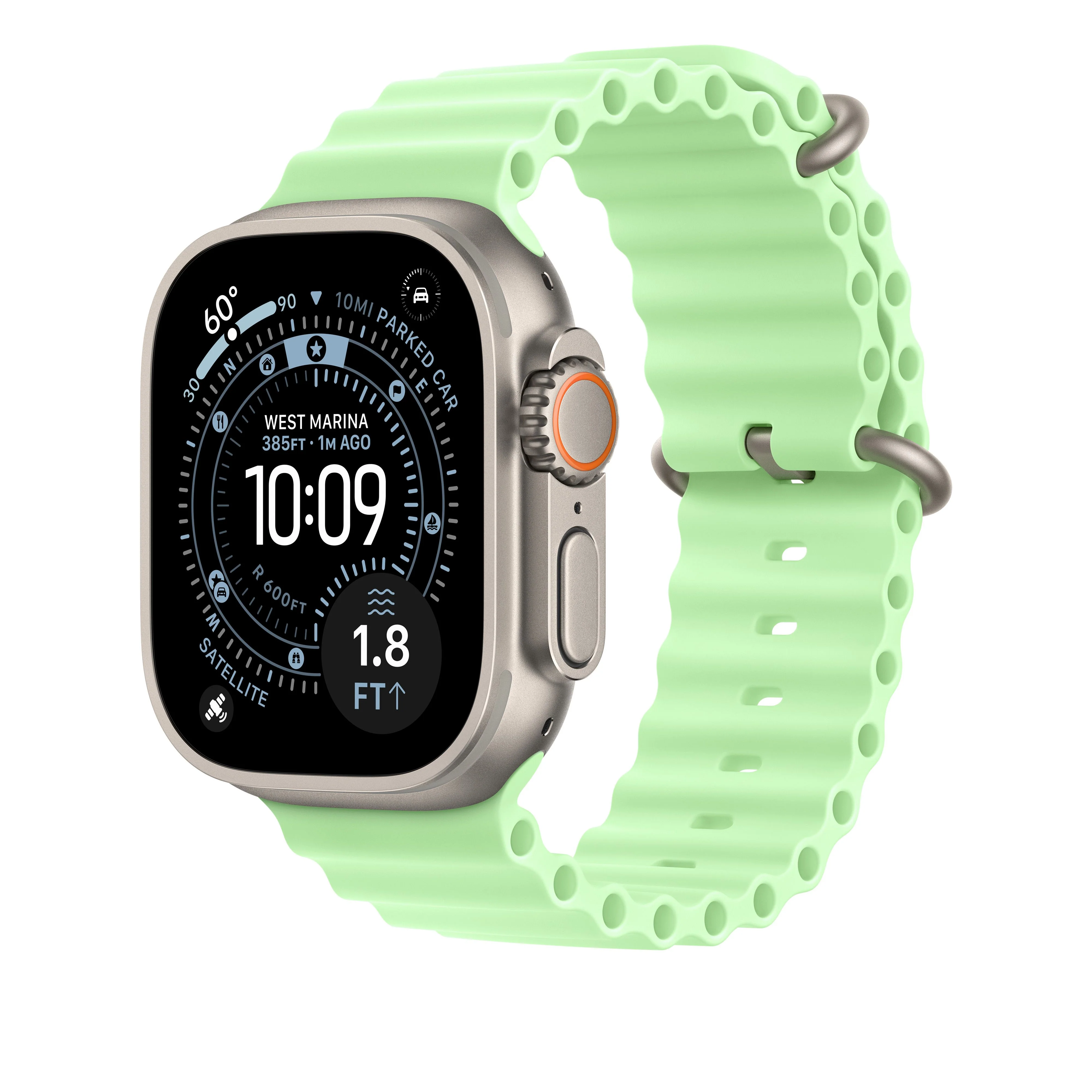 49mm Neon Green Ocean Band - Natural Titanium Finish - Image 2