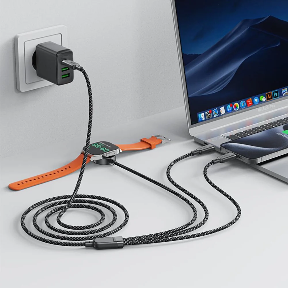 Acefast C6-11 USB-C 3-in-1 100W Intelligent Balance Charging Data Cable - Black - Image 6