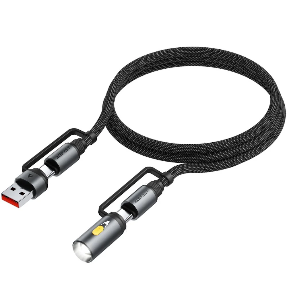Acefast Charging Data Cable J5 USB-C to USB-A/LED Light - Black - Image 4