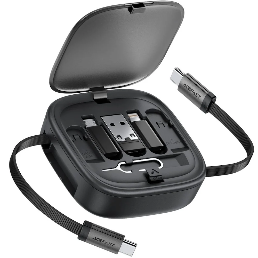 Acefast J3 Multifunctional Travel Set With Retractable Charging Data Cable - Black