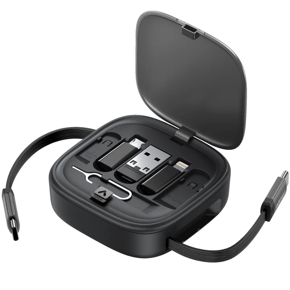 Acefast J3 Multifunctional Travel Set With Retractable Charging Data Cable - Black - Image 2