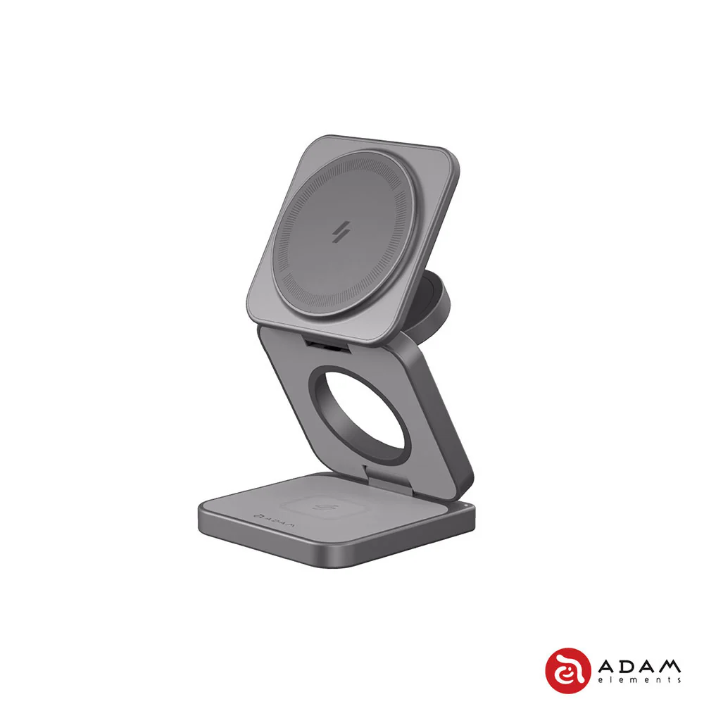 Adam Elements Mag 3 Pro Qi2 3-in-1 Foldable Travel Charging Station - Grey