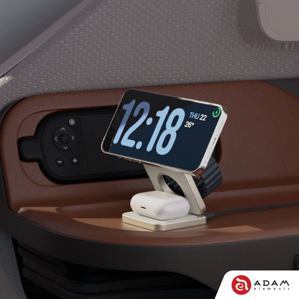 Adam Elements Mag 3 Pro Qi2 3-in-1 Foldable Travel Charging Station - Grey - Image 9