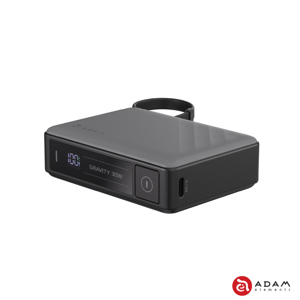 Adam Elements GRAVITY 30W Fast Charging Power Bank with Built-In Cable - Grey