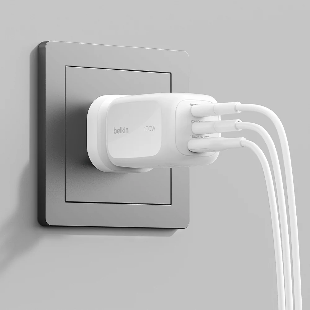 Belkin BoostCharge Pro 100W 3-Ports GAN Wall Charger with International Plug White - Image 5