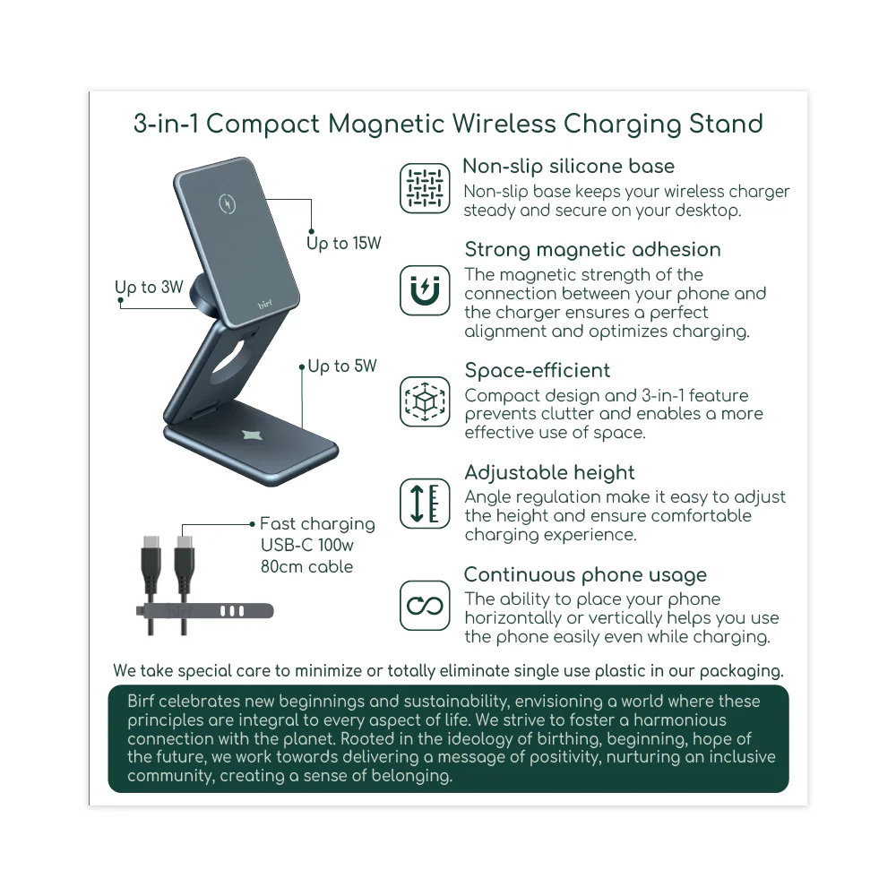 Birf 3-in-1 Compact Magnetic Wireless Charging Stand - Image 2