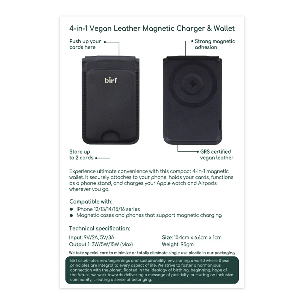 Birf 4-in-1 Vegan Leather Magnetic Charger & Wallet - Graphite - Image 2