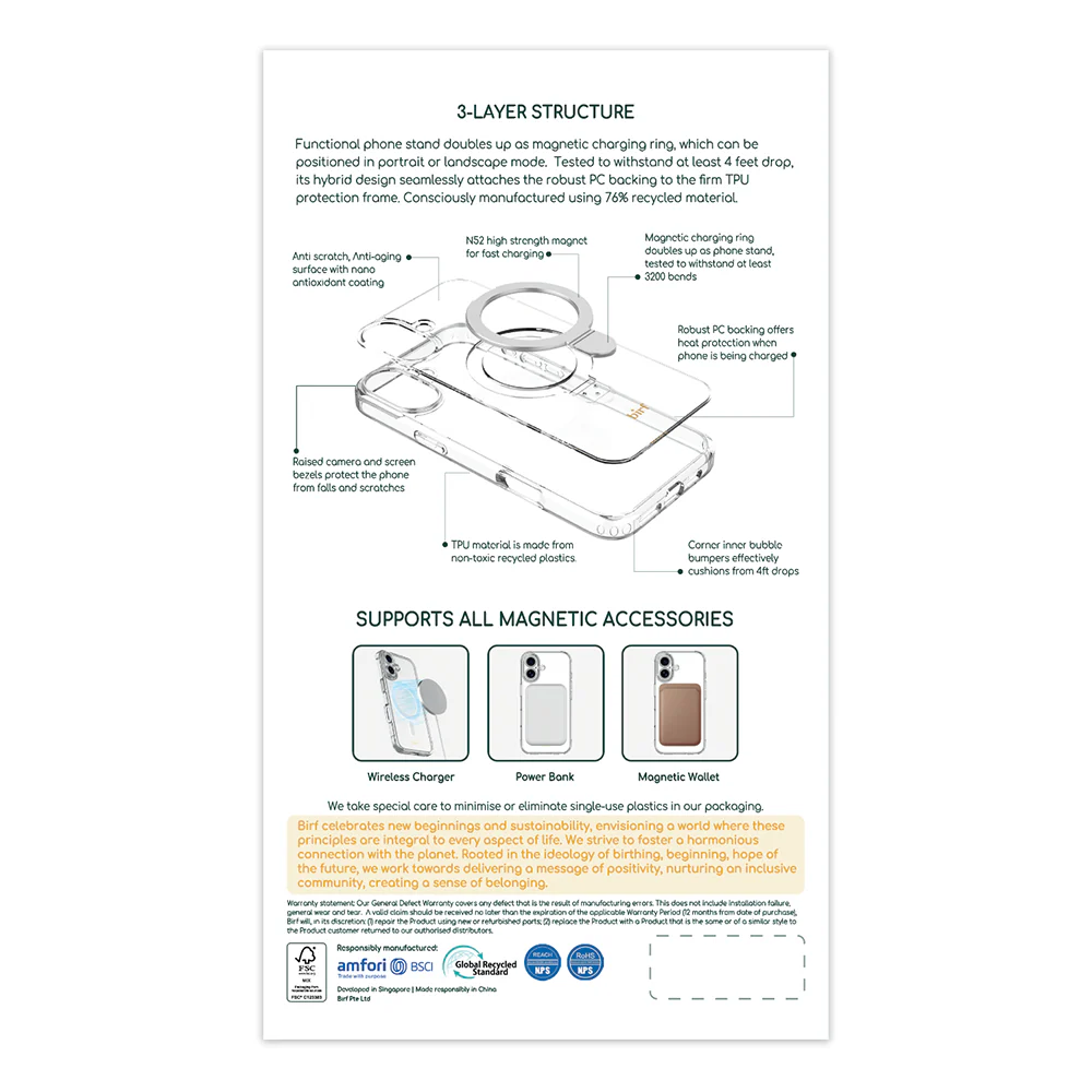 Birf iPhone 16 Plus Magsafe EcoGuard Self Standing Clear Case - Image 2