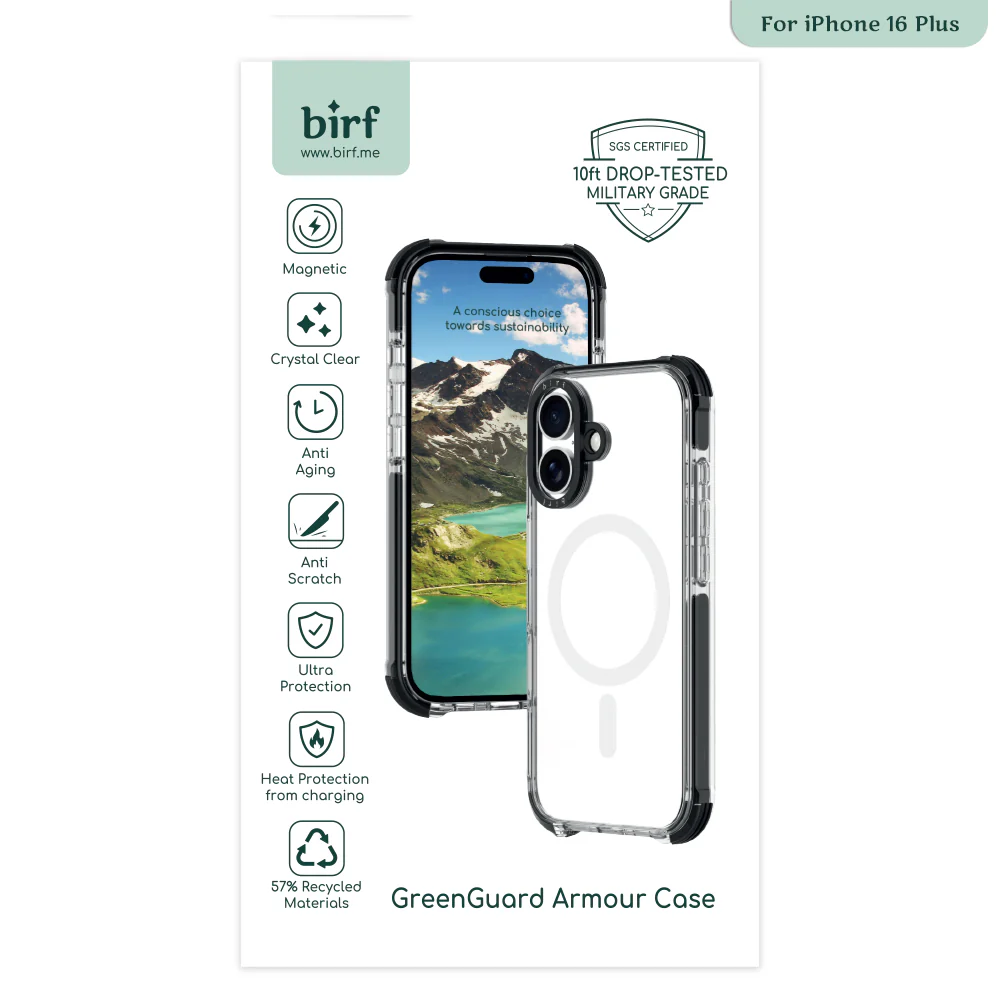 Birf iPhone 16 Plus Magsafe GreenGuard Armour Black Case
