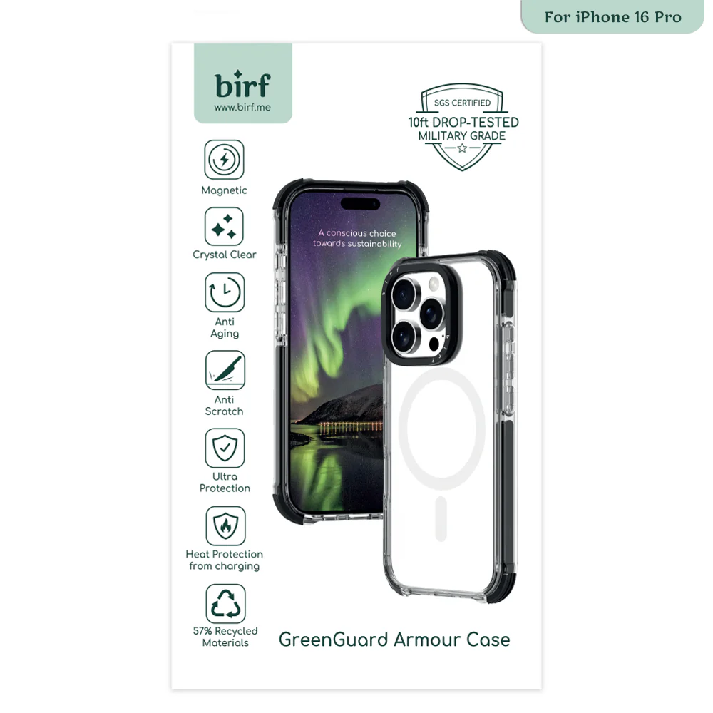 Birf iPhone 16 Pro GreenGuard Armour Black Case