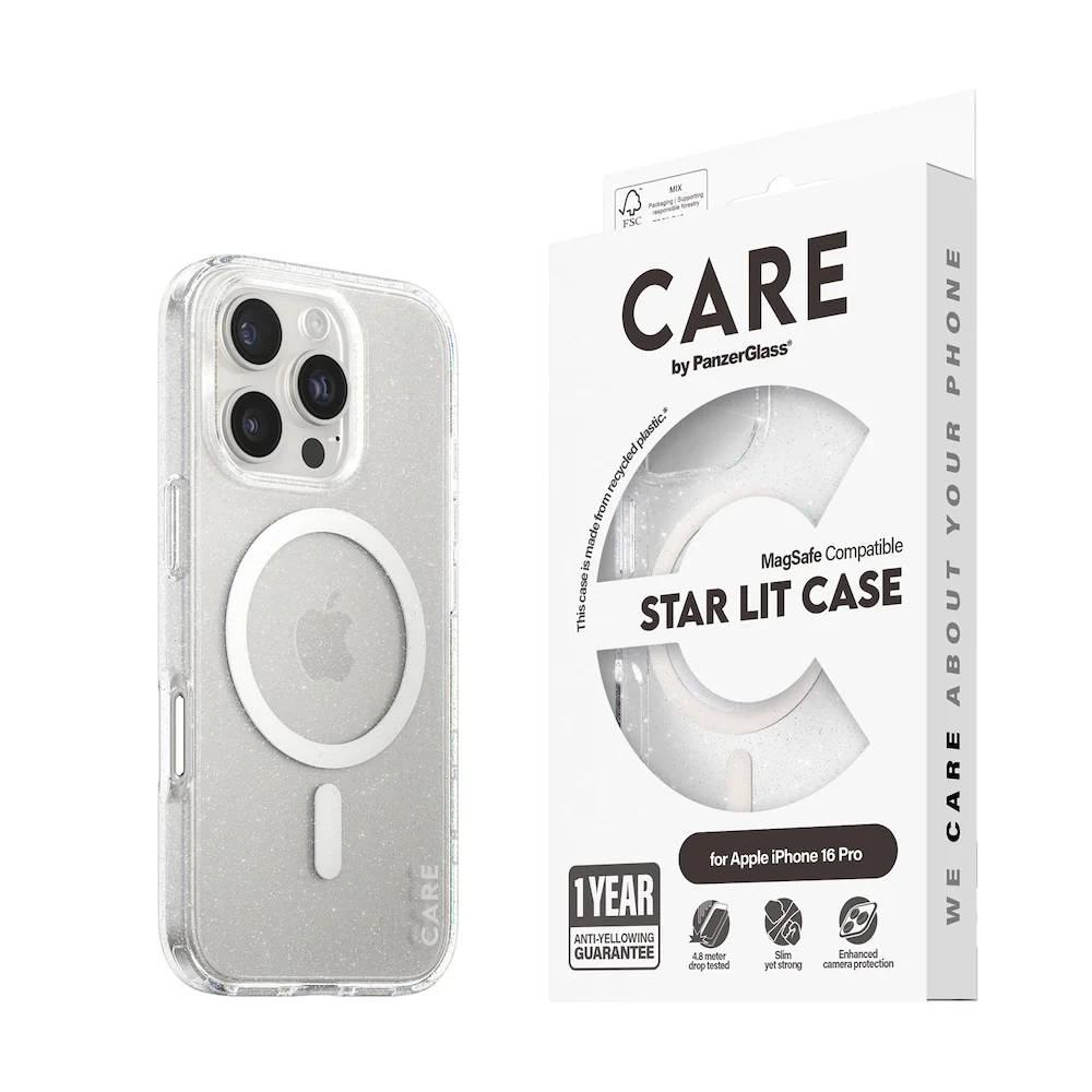 CARE by PanzerGlass® Case Flagship Star Lit with White MagSafe for iPhone 16 Pro