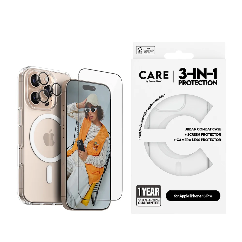 CARE by PanzerGlass® Flagship 3-in-1 Bundle for iPhone 16 Pro