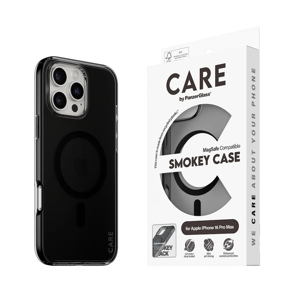 CARE by PanzerGlass Case Flagship Smokey with Black MagSafe for iPhone 16 Pro Max
