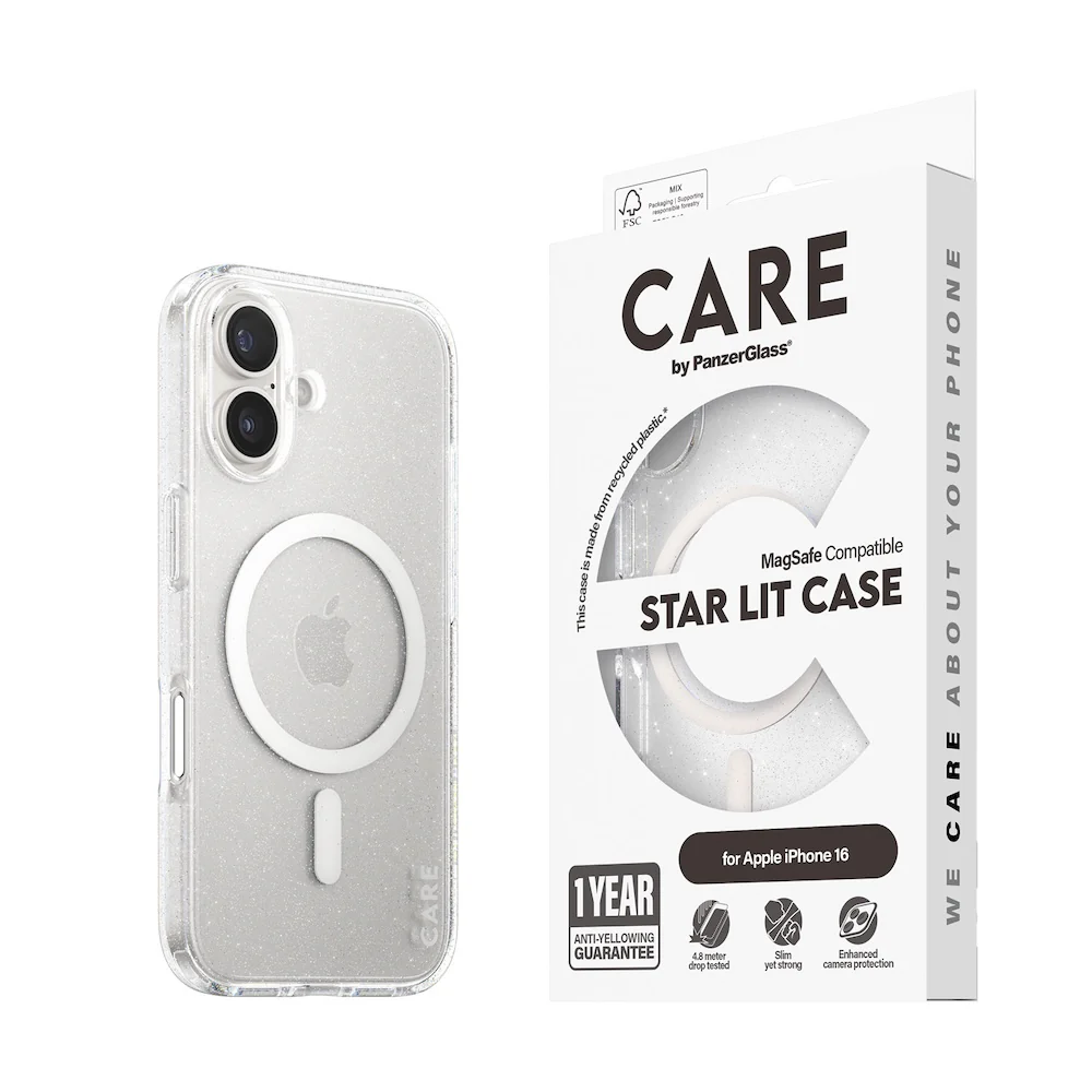 CARE by PanzerGlass Case Flagship Star Lit with White MagSafe for iPhone 16