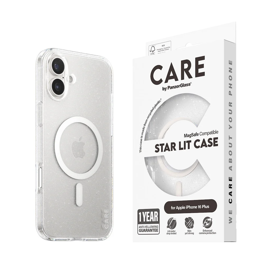 CARE by PanzerGlass Case Flagship Star Lit with White MagSafe for iPhone 16 Plus