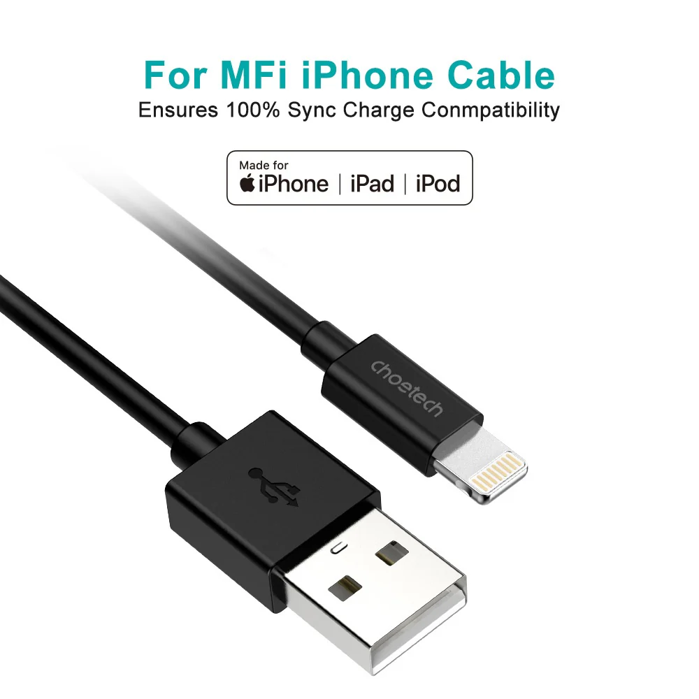 Choetech MFI USB-A to Lightning 1.2m Cable - Black - Image 4