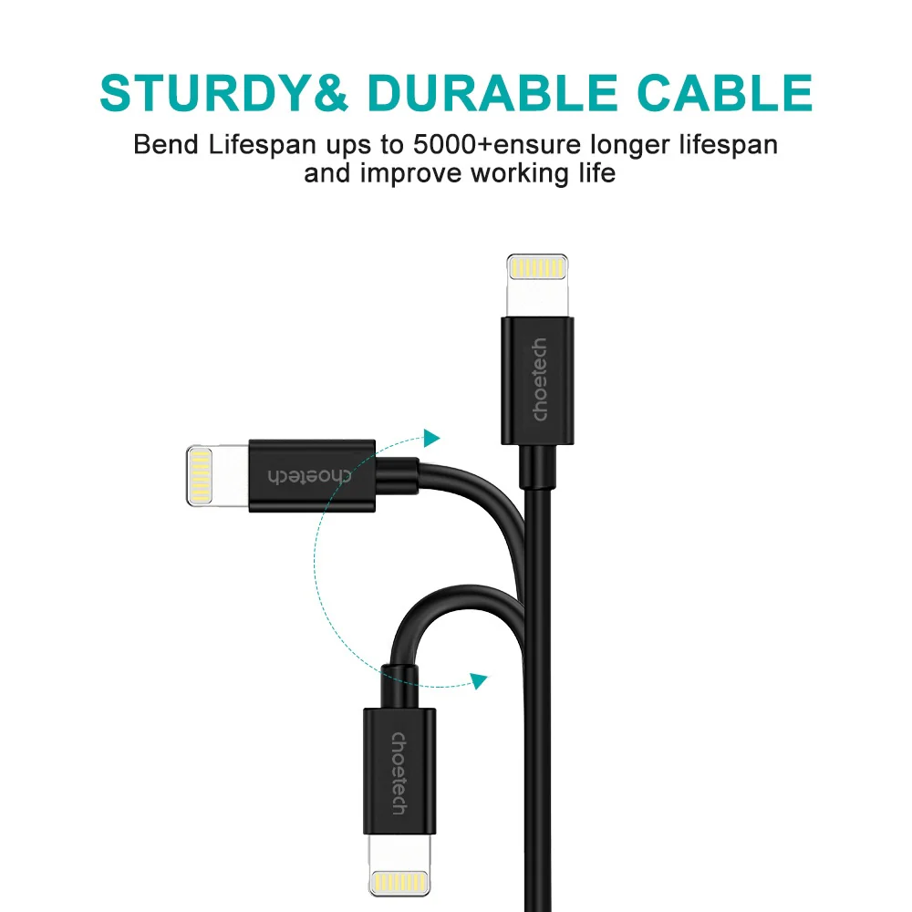 Choetech MFI USB-A to Lightning 1.2m Cable - Black - Image 5