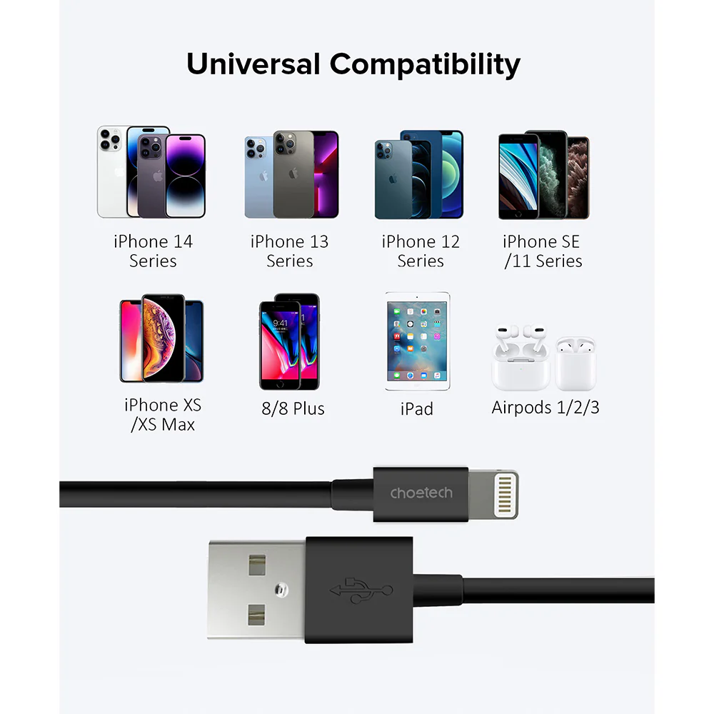 Choetech MFI USB-A to Lightning 1.2m Cable - Black - Image 8