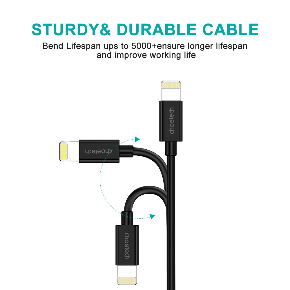 Choetech MFI USB-A to Lightning 1.8m Cable - Black - Image 5