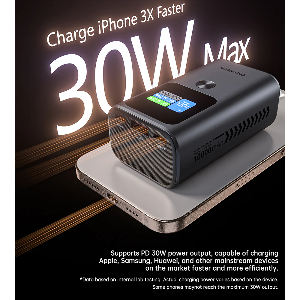 Choetech 10,000mAh PD30W 3Ports & TFT Display Aluminium-alloy Premium Power Bank - Image 4