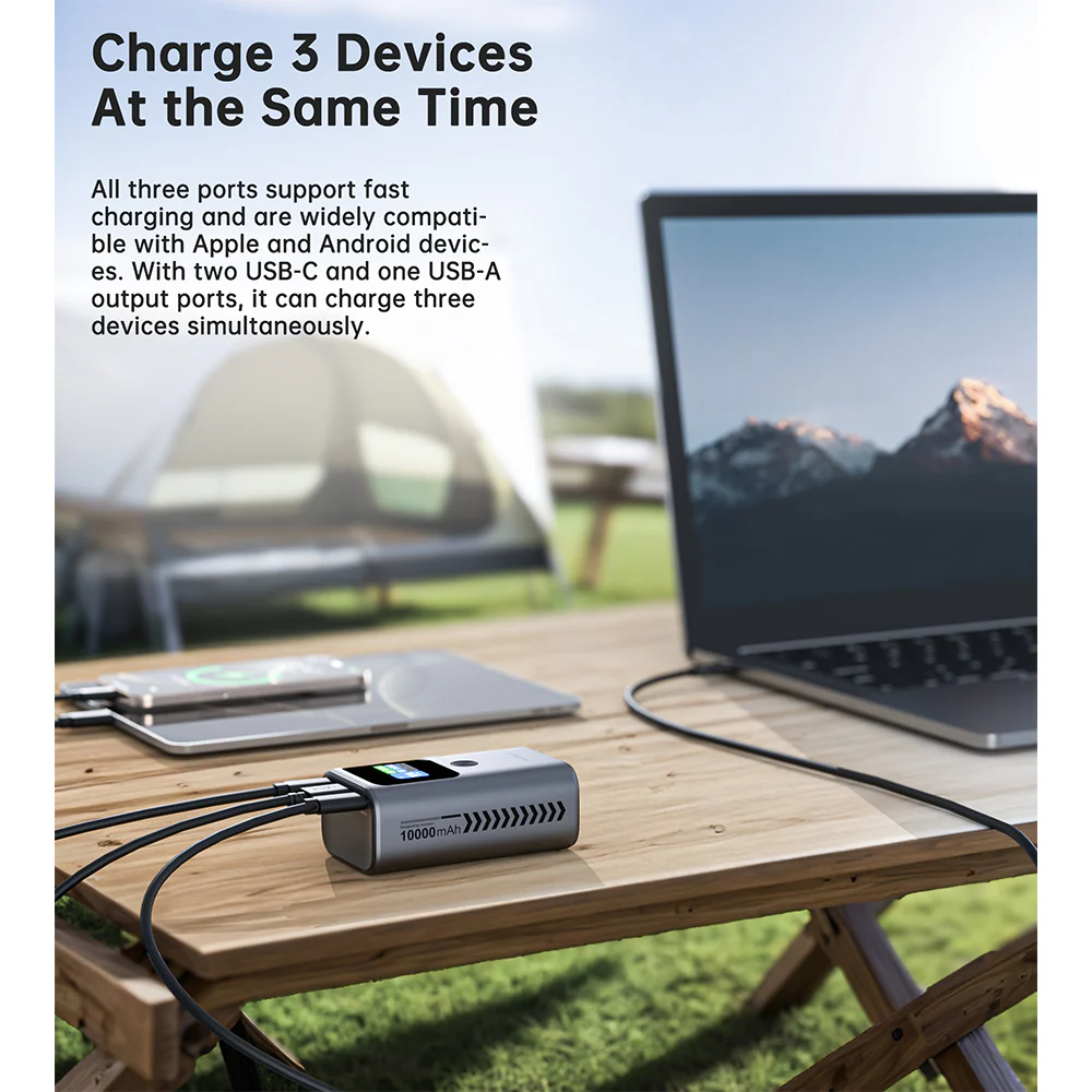 Choetech 10,000mAh PD30W 3Ports & TFT Display Aluminium-alloy Premium Power Bank - Image 5