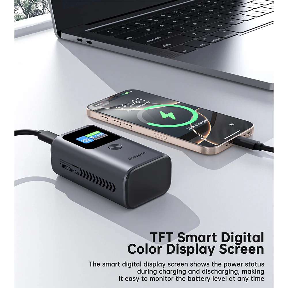 Choetech 10,000mAh PD30W 3Ports & TFT Display Aluminium-alloy Premium Power Bank - Image 8