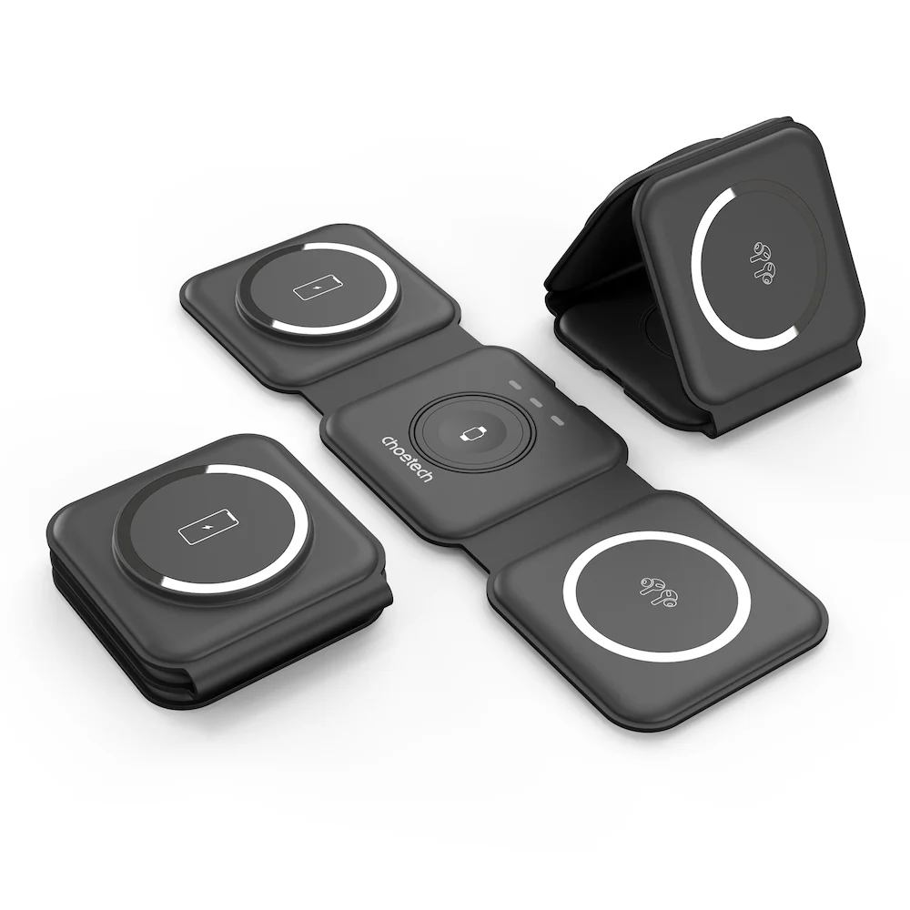 Choetech 3-in-1 Foldable and Portable Magnetic Wireless Charger - Black