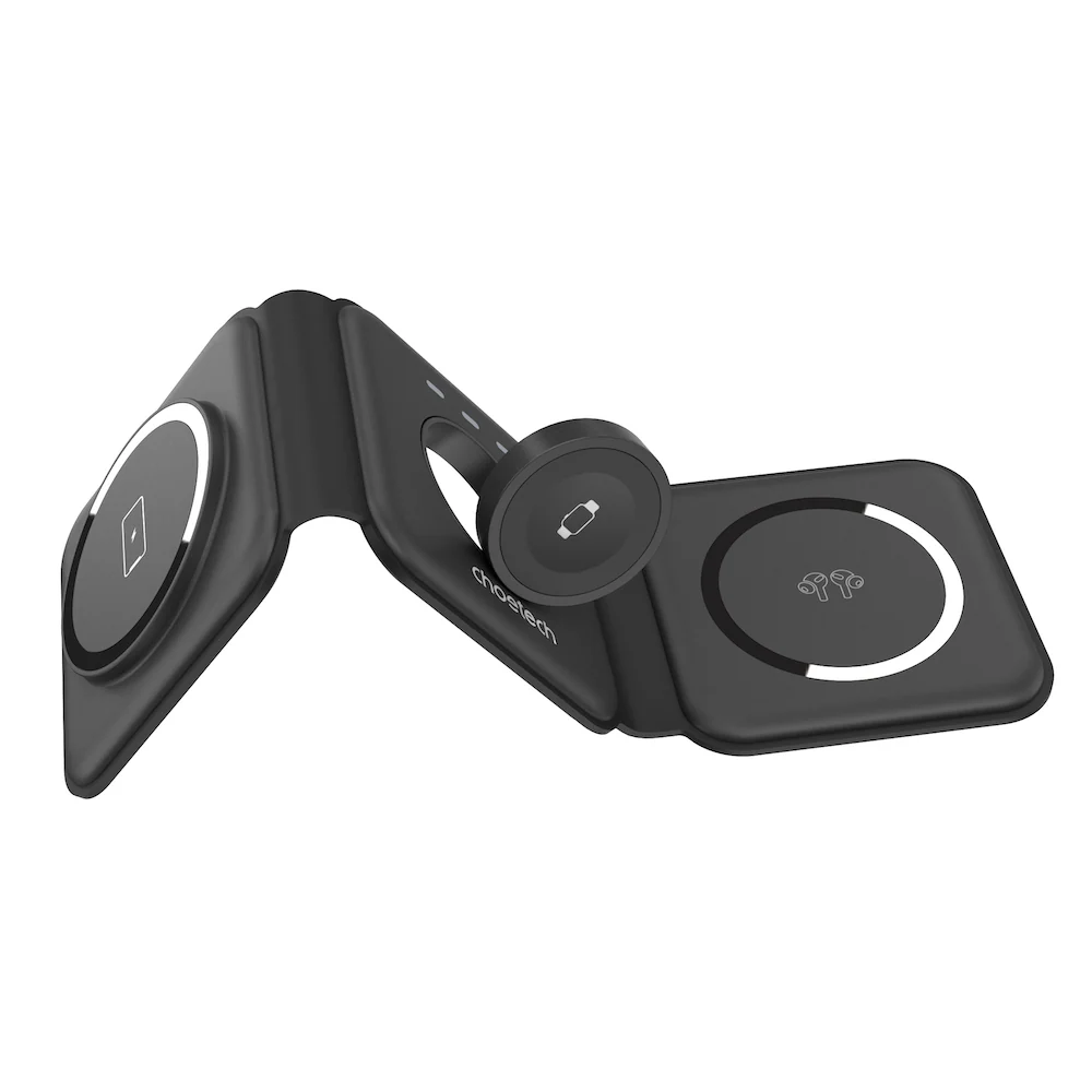 Choetech 3-in-1 Foldable and Portable Magnetic Wireless Charger - Black - Image 10