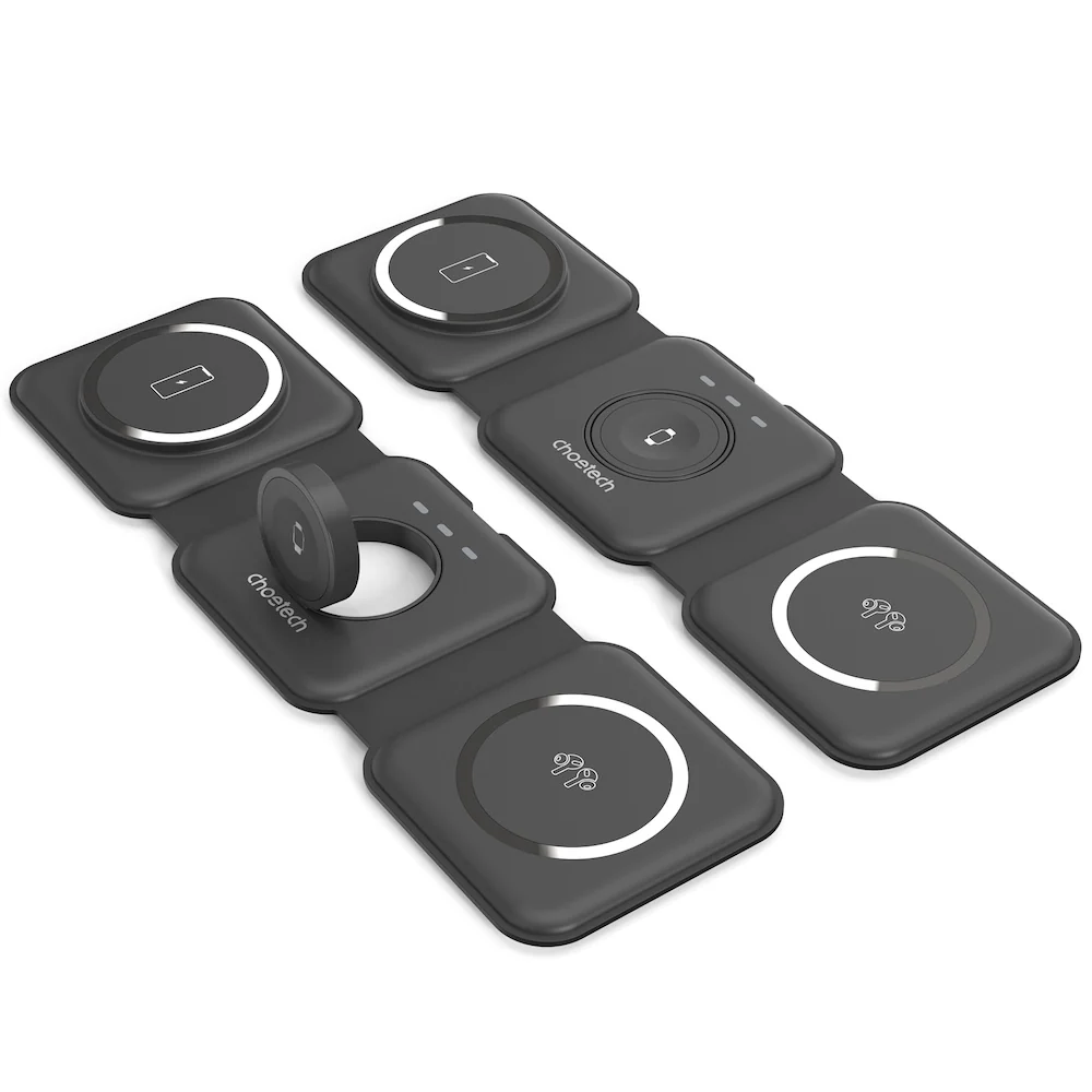 Choetech 3-in-1 Foldable and Portable Magnetic Wireless Charger - Black - Image 2