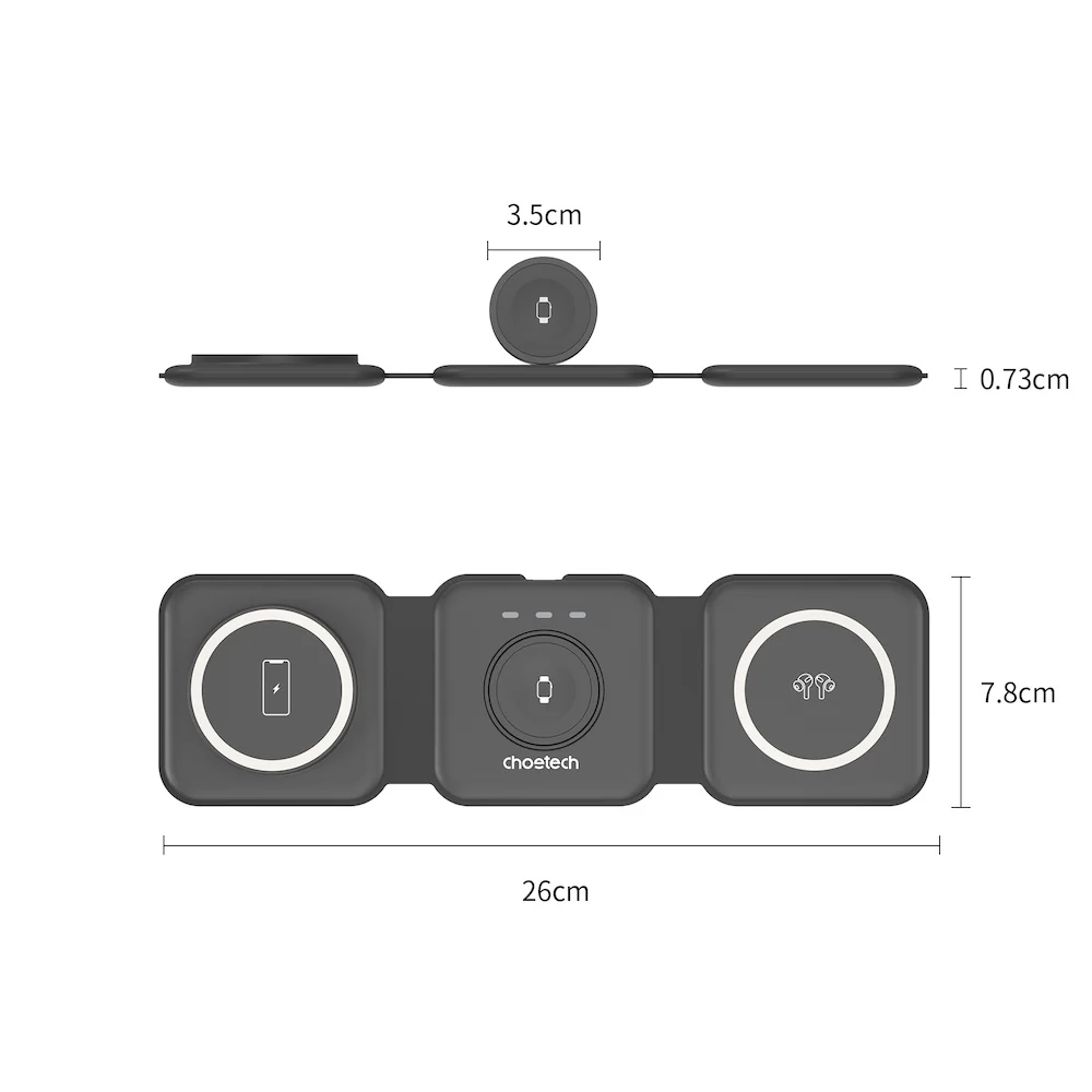 Choetech 3-in-1 Foldable and Portable Magnetic Wireless Charger - Black - Image 3