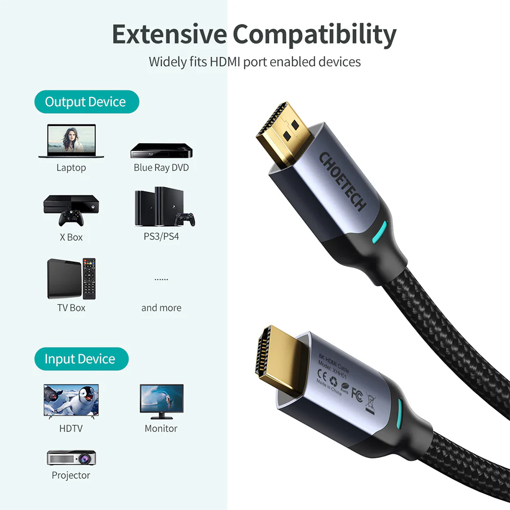 Choetech 8K HDMI to HDMI 2m Nylon Cable - Image 5