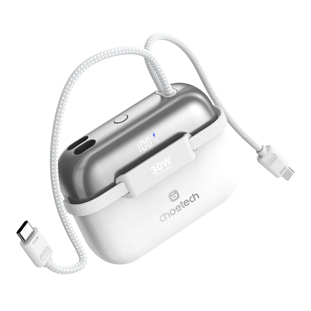 Choetech Mini Bag Digital 10000mAh Power Bank with PD30W Type-C Cable - White - Image 2