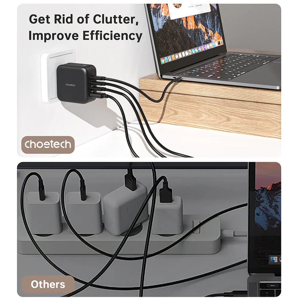 Choetech PD 70W GaN 3 USB-C+1 USB-A Multiple Plugs Charger - Image 9
