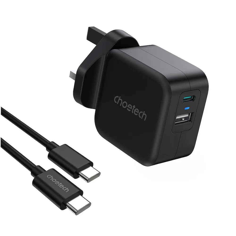 Choetech PD38W GaN USB A+C Wall Charger with C-C Cable - Black