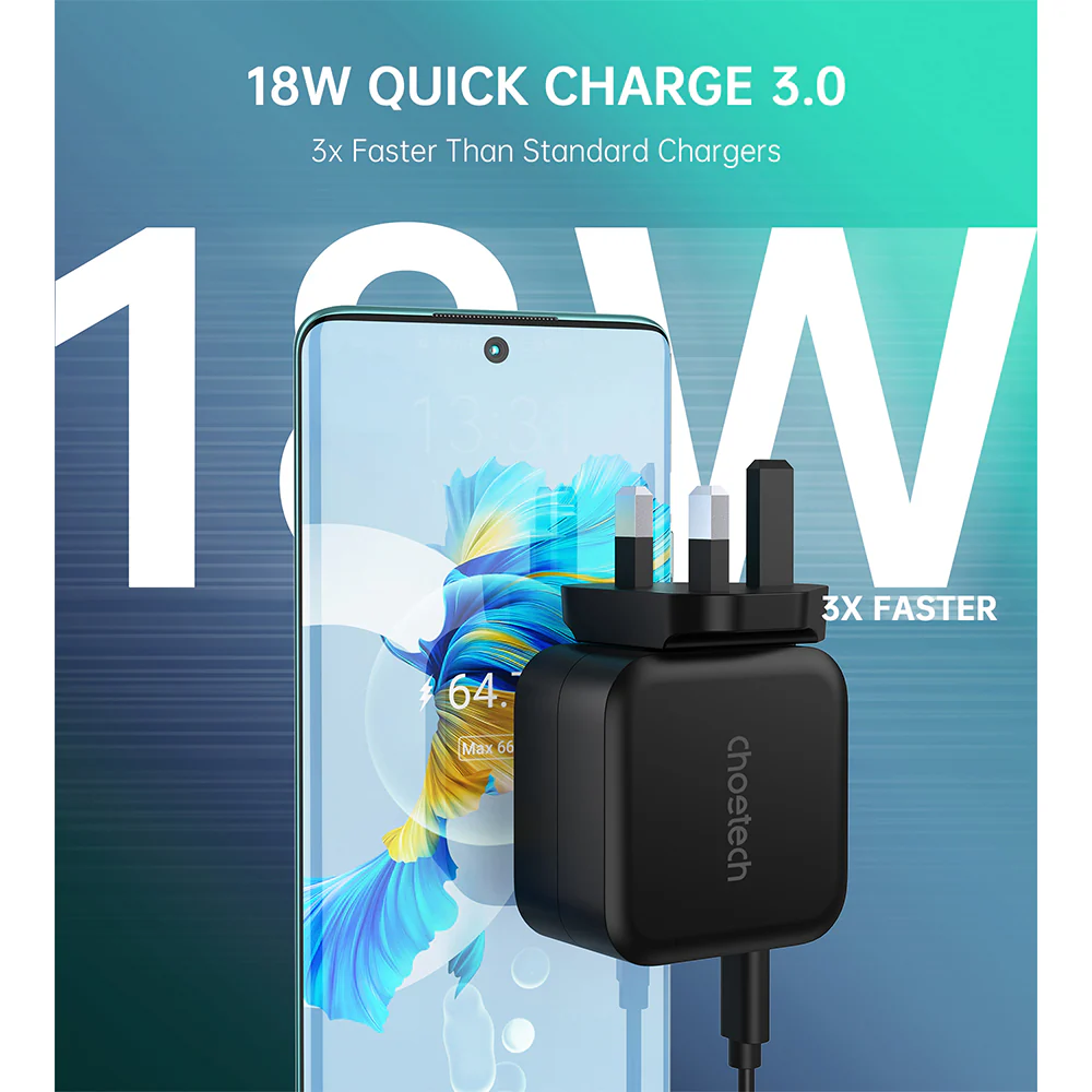 Choetech PD38W GaN USB A+C Wall Charger with C-C Cable - Black - Image 5