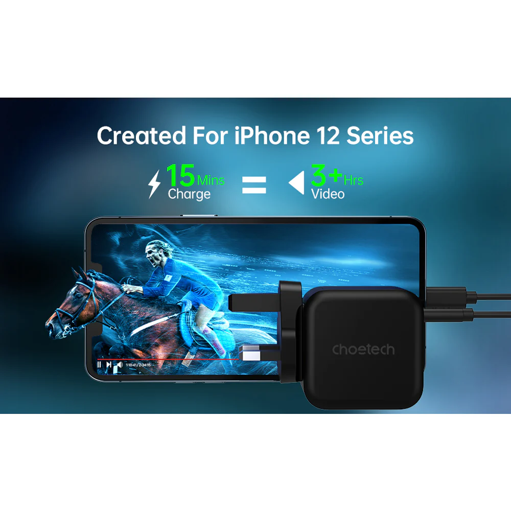 Choetech PD38W GaN USB A+C Wall Charger with C-C Cable - Black - Image 7