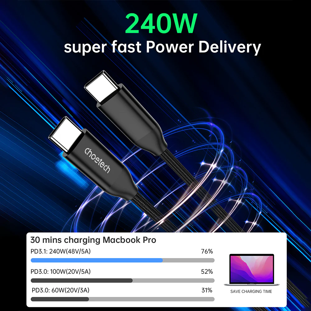 Choetech USB-C 240W PD 3.1 Fast Charging Cable - 1m - Image 5