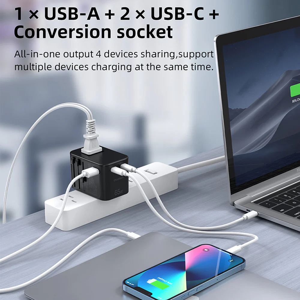 Choetech PD65W 2C+A Travel Wall Charger - Image 2