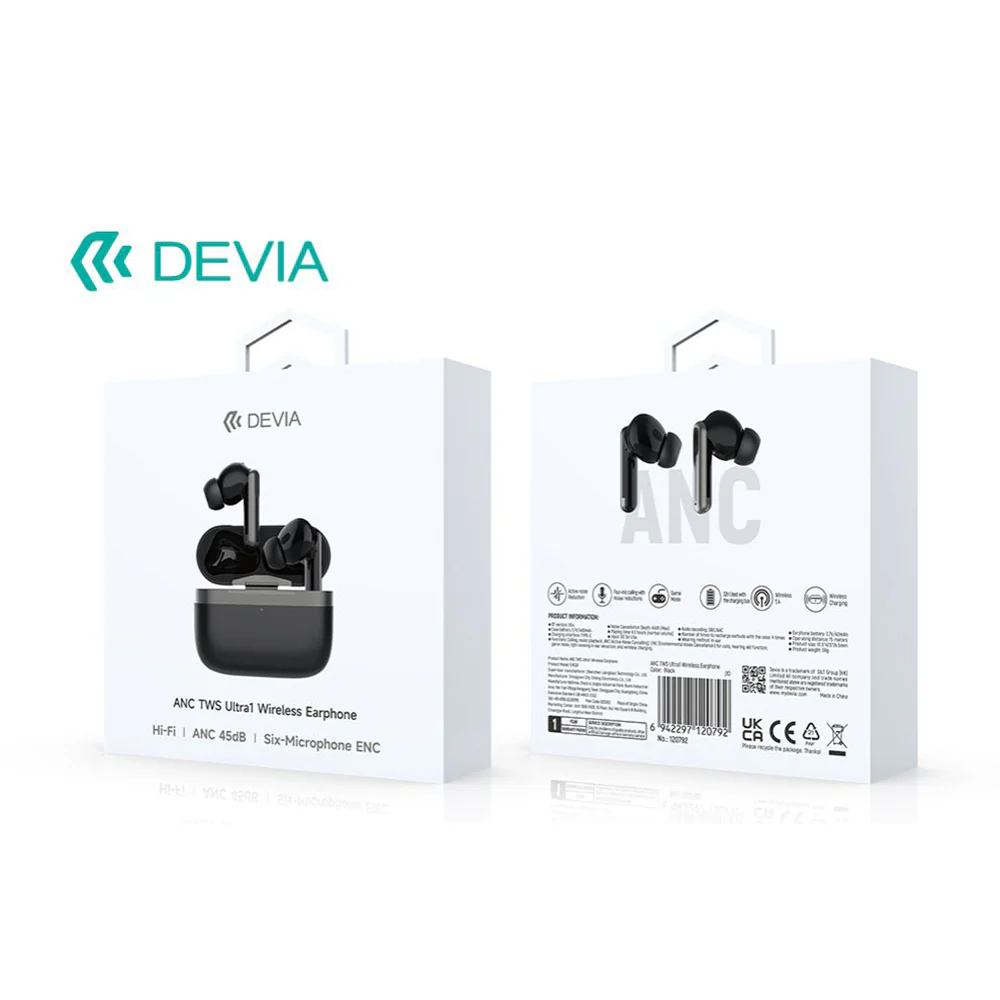 DEVIA ANC TWS Ultra1 Wireless Earphone Black - Image 2