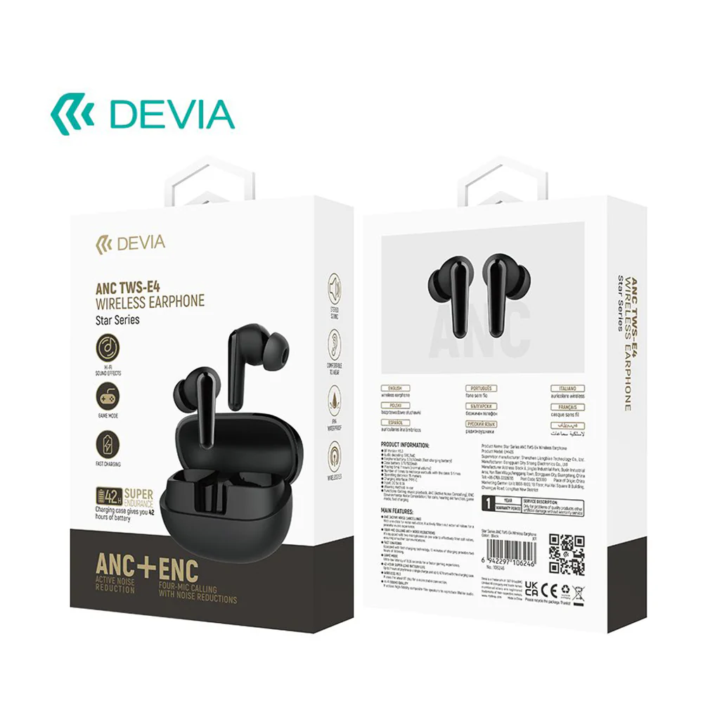 DEVIA Star Series ANC TWS-E4 Wireless Earphone EM409 Black