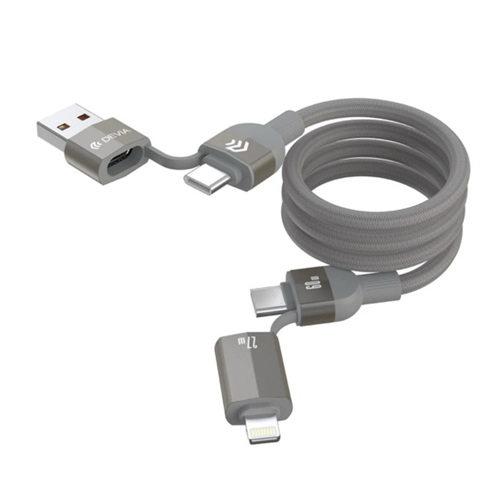 DEVIA Ultra 2 Multi Functions 4 In 1 Woven Magnetic Fast Cable (1.2M) EC655 - Natural Titanium - Image 2