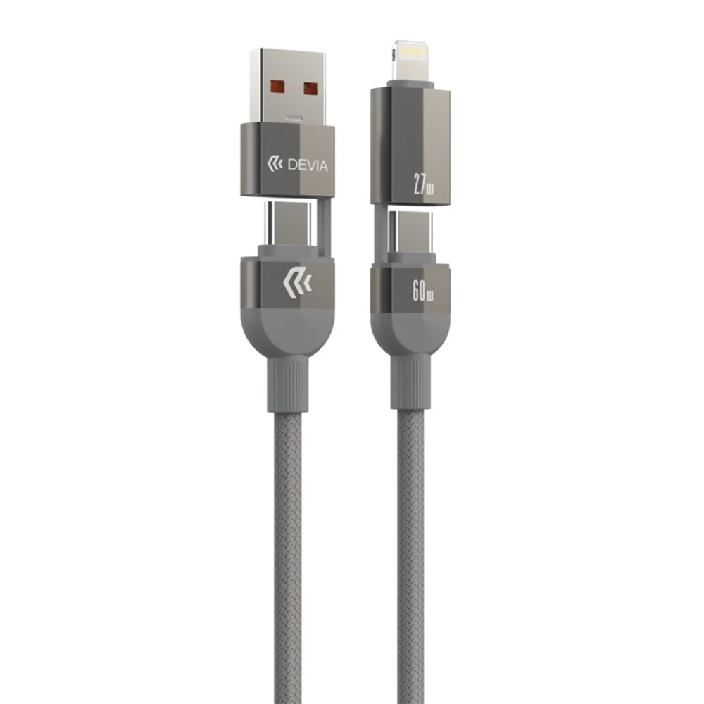 DEVIA Ultra 2 Multi Functions 4 In 1 Woven Magnetic Fast Cable (1.2M) EC655 - Natural Titanium - Image 4