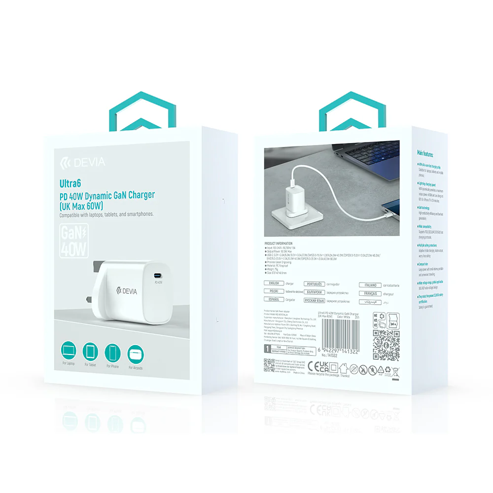 DEVIA Ultra6 PD40W Dynamic GaN Charger 60W Max White
