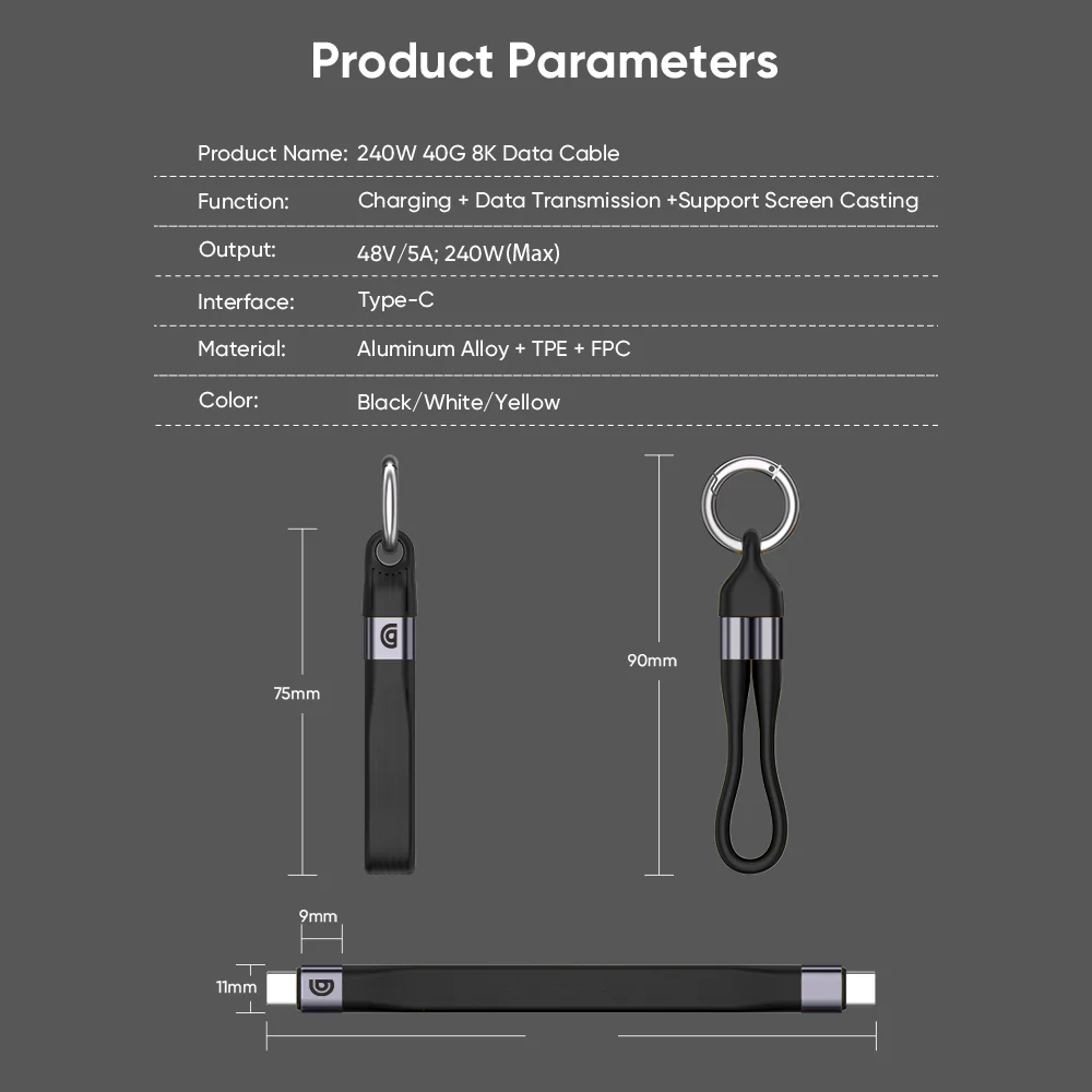 Griffin PowerFlex USB-C to C 240W 40Gbps Keychain Cable 13cm - Image 13