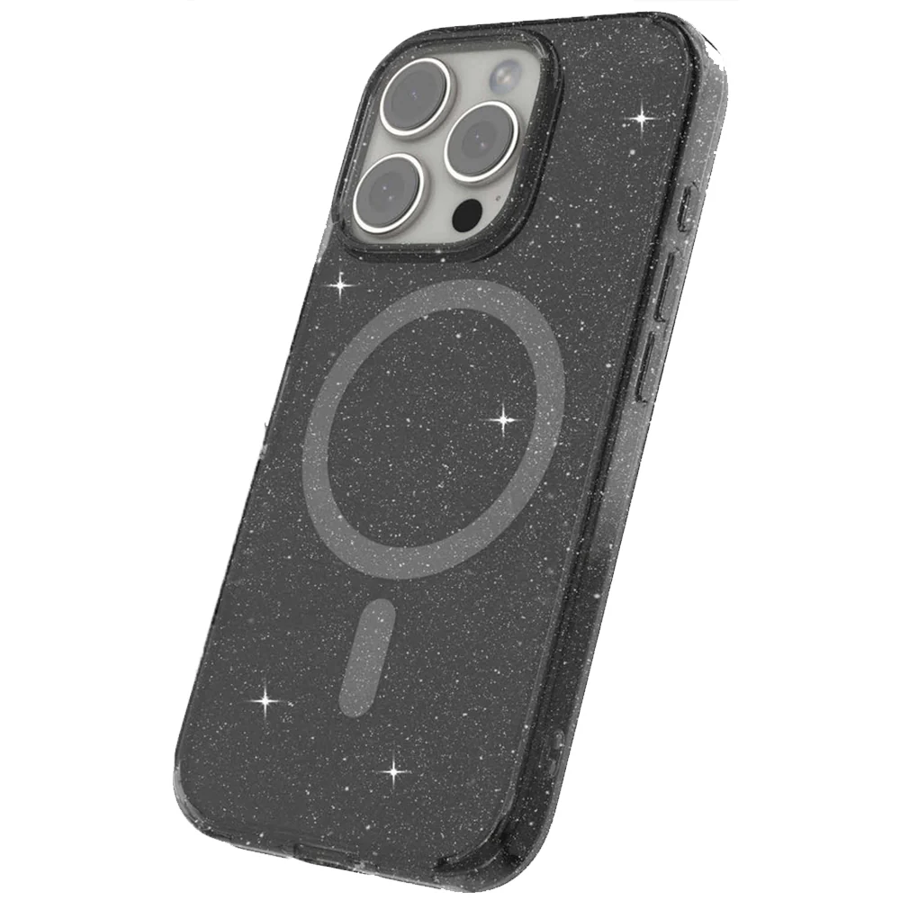 JTLEGEND Glitter Mag Hybrid Cushion Case with MagSafe for iPhone 16 Pro Max - Clear Black