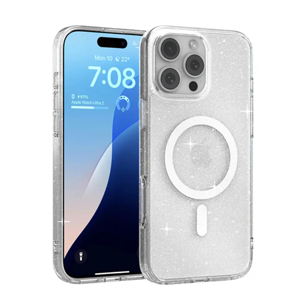 JTLEGEND Glitter Mag Hybrid Cushion Case with MagSafe for iPhone 16 Pro - Clear - Image 3