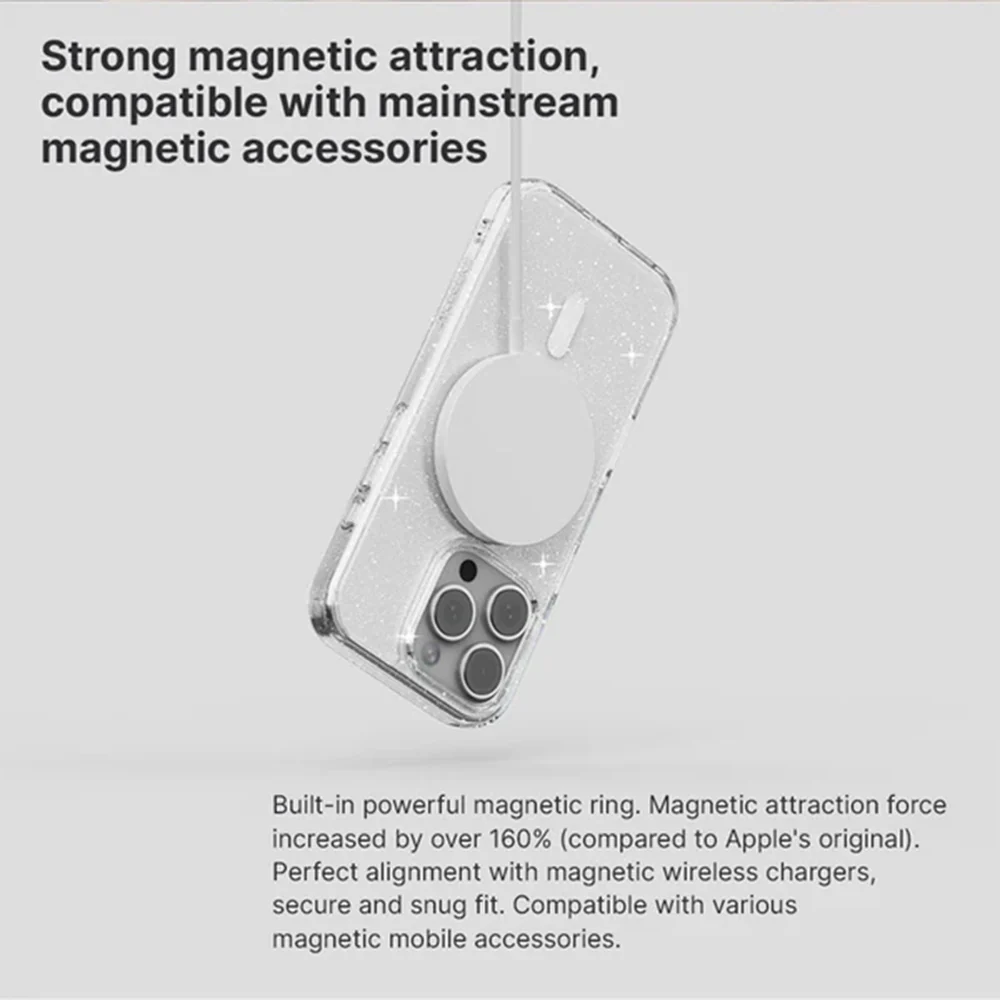 JTLEGEND Glitter Mag Hybrid Cushion Case with MagSafe for iPhone 16 Pro - Clear - Image 5
