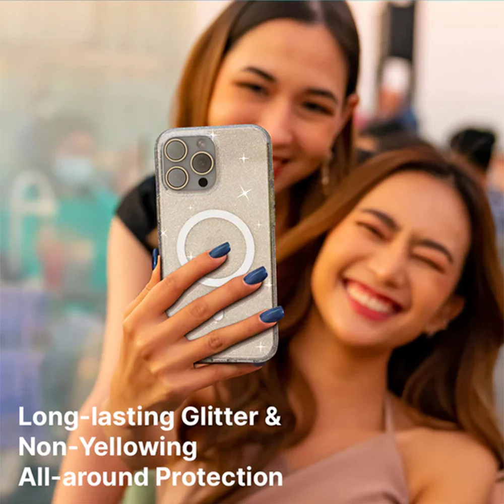 JTLEGEND Glitter Mag Hybrid Cushion Case with MagSafe for iPhone 16 Pro - Clear - Image 7