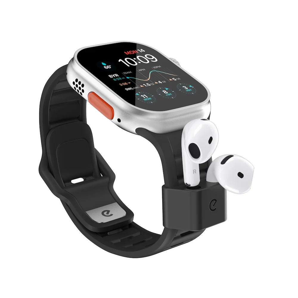 Keybudz Sync+ Series FKM Apple Watch Strap and AirPods Dock - Carbon Black (Large)