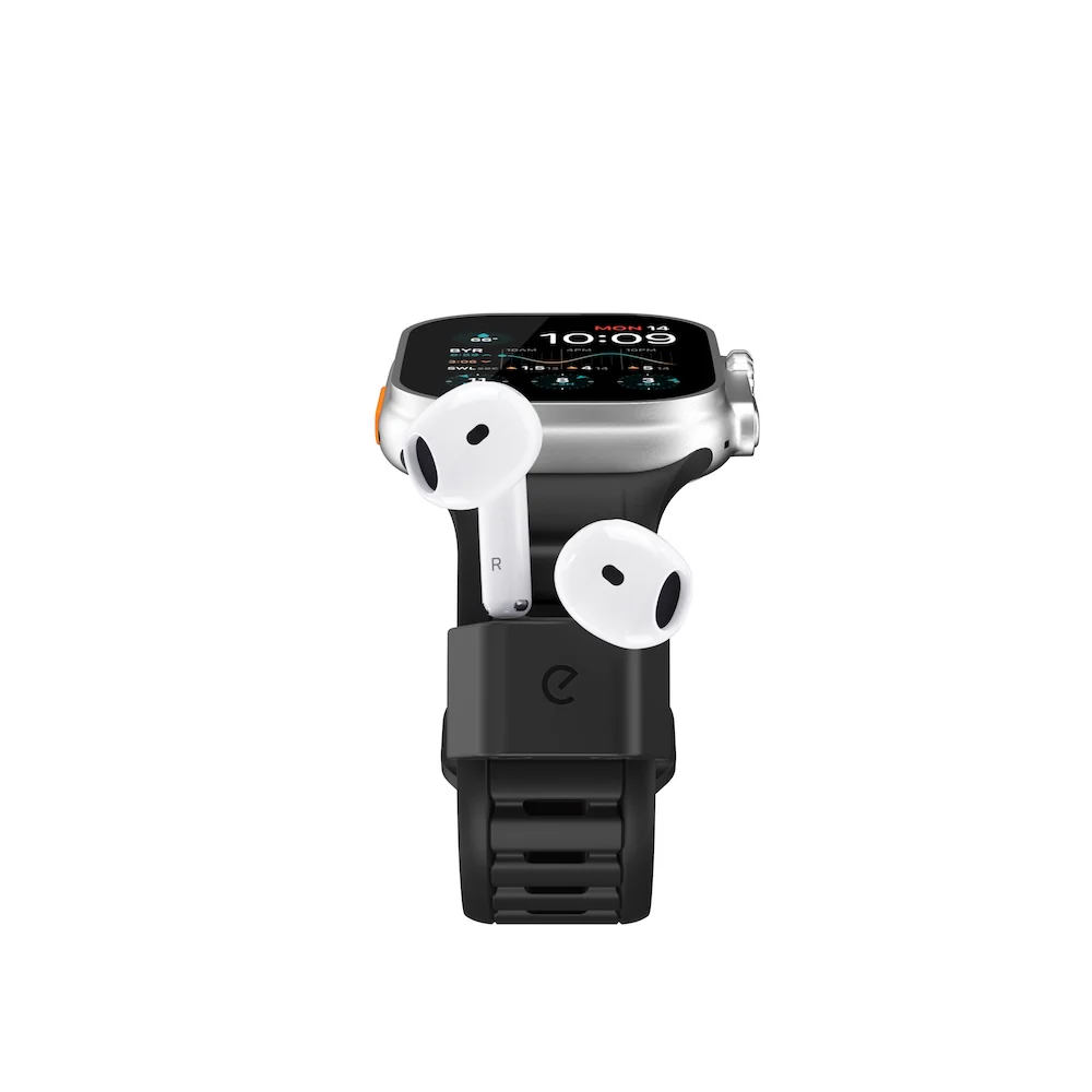 Keybudz Sync+ Series FKM Apple Watch Strap and AirPods Dock - Carbon Black (Large) - Image 2